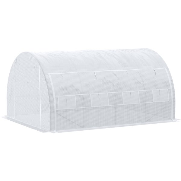 Outsunny 4x3x2m Polytunnel Greenhouse with Steel Frame, Vented Door & Reinforced Cover for Garden Growing, White Aosom UK