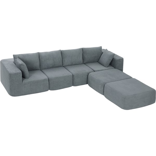 Homcom Canapé Modulable D'angle En Tissu Effet Velours Et Mousse Avec Coussins, 294X165X70 Cm, Gris Foncé-image