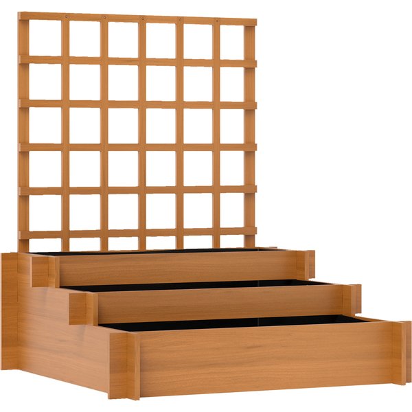Outsunny 3 Tier Garden Planters with Trellis for Vine Climbing, Wooden Raised Beds, 95x95x110cm, Brown | Aosom Ireland