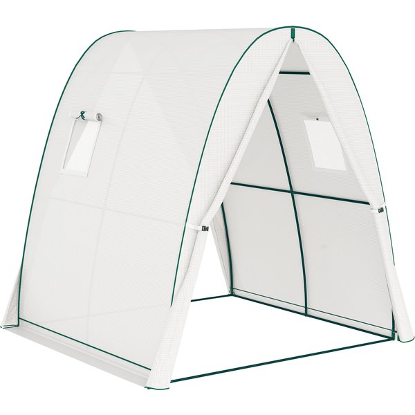 Outsunny Polytunnel Greenhouse with Sandbags, Walk-In Tunnel Green House with 2 Doors and Screen Windows, 1.8 x 1.8 x 2m, White | Aosom Ireland