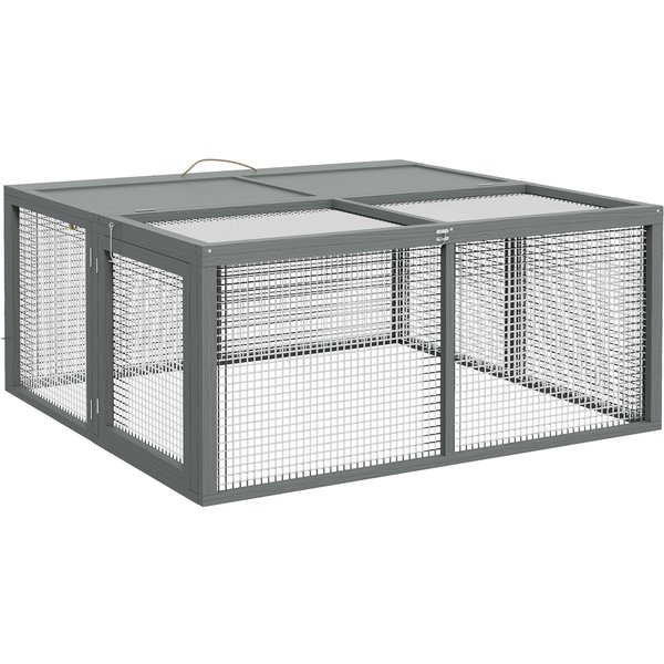 PawHut Wooden Folding Rabbit Hutch, for 2-3 Rabbits - Grey | Aosom Ireland