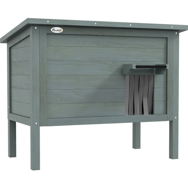 PawHut Feral Cat House, Wooden Insulated with Removable Floor, Water-Resistant Openable Roof - Charcoal Grey | Aosom Ireland