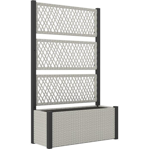 Outsunny Garden Planter Box with Trellis, Liner for Climbing Plants, Vegetables, Flowers, 90 x 35 x 148 cm, Mixed-grey | Aosom Ireland