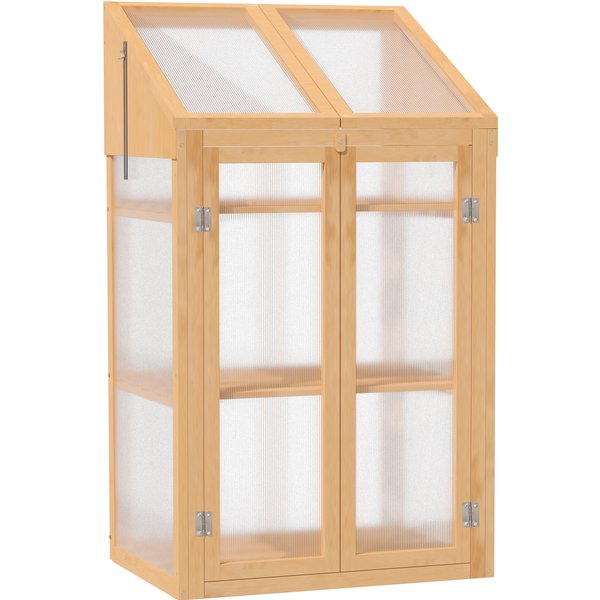 Outsunny Wooden Cold Frame Polycarbonate Greenhouse with Openable Top Cover and Double Door, Grow House for Flower, Vegetable and Plants, 70 x 50 x 120cm, Grey | Aosom Ireland