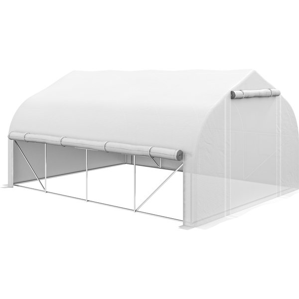 Outsunny 4 x 3(m) Walk-in Polytunnel Greenhouse, Zipped Roll Up Sidewalls, Mesh Door, 8 Mesh Windows, Tunnel Warm House Tent with PE Cover, Complimentary Plant Labels and Gloves, White | Aosom Ireland