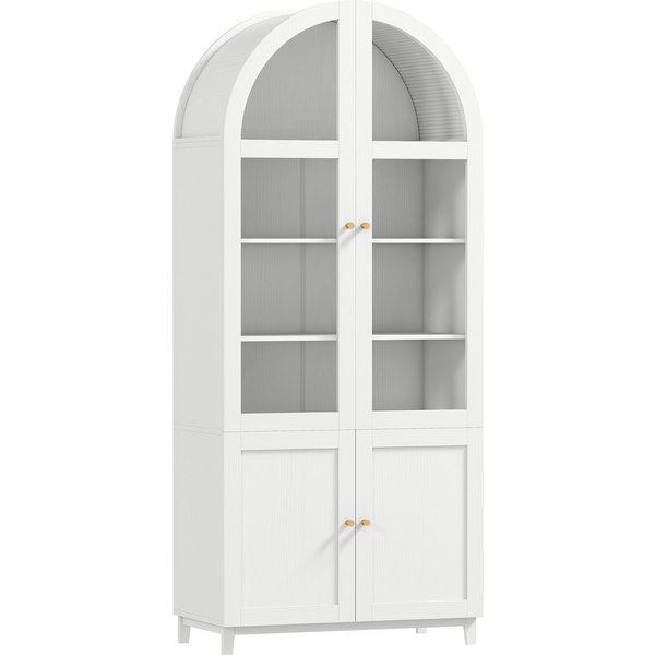 HOMCOM Hochschrank für Küche, Küchenschrank, Vitrine mit 4 Türen, davon 2 aus Acryl, und verstellbaren Regalen, Aufbewahrungsschrank für Wohnzimmer, Esszimmer, 78 x 40 x 180 cm, weiß Aosom