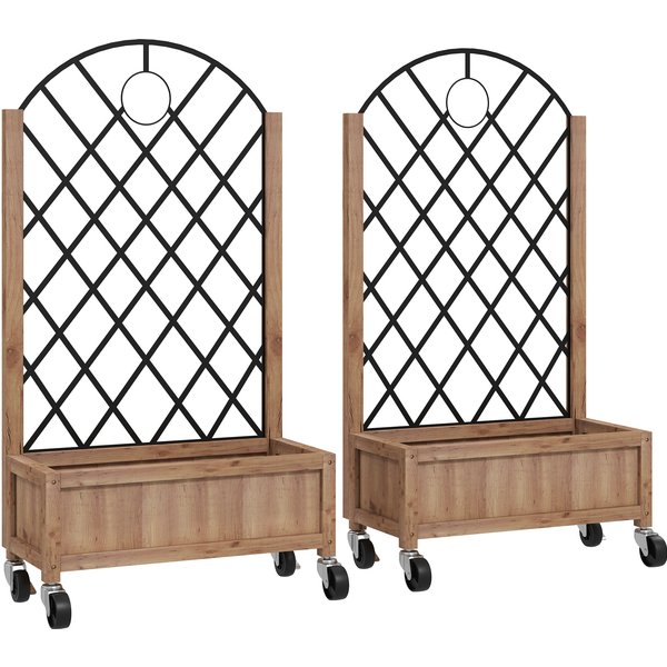 Outsunny Wooden Planter, with Metal Trellis - Brown/Black | Aosom Ireland