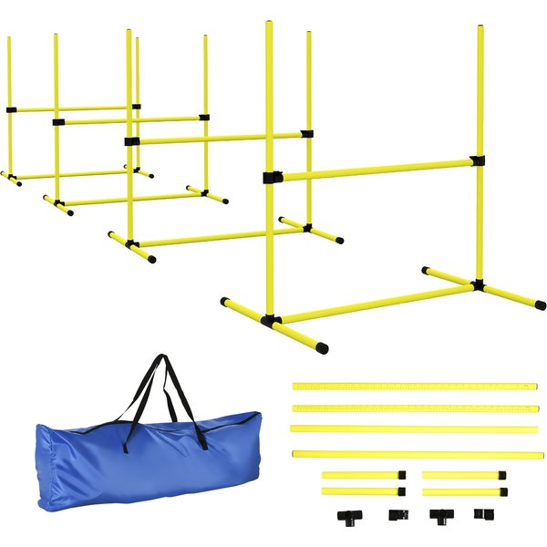 PawHut 4 Pieces Dog Agility Training Equipment, Adjustable Height Jumps Hurdle with Carrying Bag for Outdoor, Yellow | Aosom Ireland