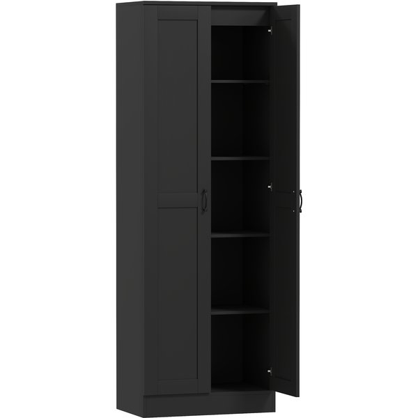 HOMCOM Aufbewahrungsschrank 2 Türen mit 4 Einlegeböden, zeitgenössisches Design, multifunktional für Schlafzimmer, Büro, Küche, 60L x 36,5l x 175H cm, schwarz Aosom