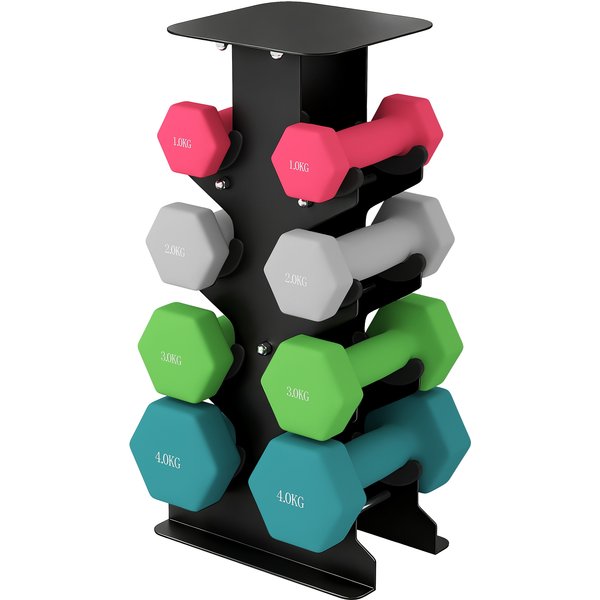 Sportnow Set D'haltèRes 4 Paires Avec Support De Rangement, PoignéEs AntidéRapantes, 1-4 Kg Hexagonal-image