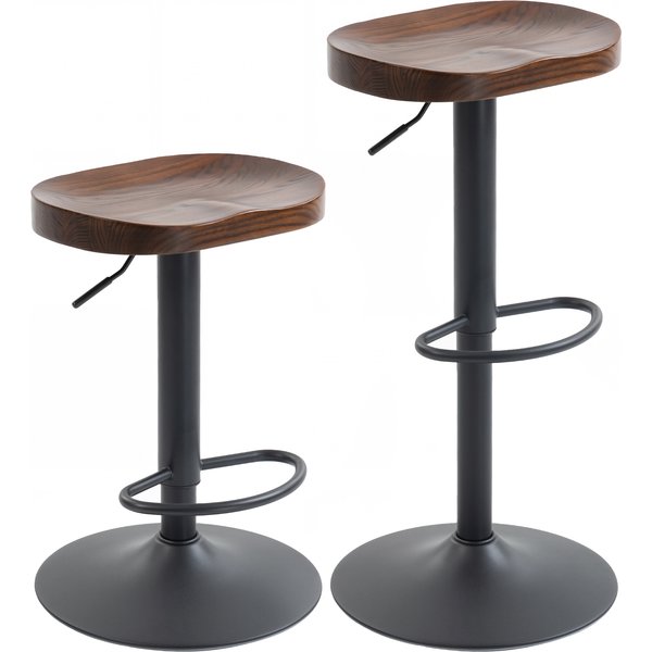 HOMCOM Bar Stools, Set of 2 Height-Adjustable Swivel Chairs with Elm Wood Saddle Seat and Footrest, Dark Brown | Aosom Ireland