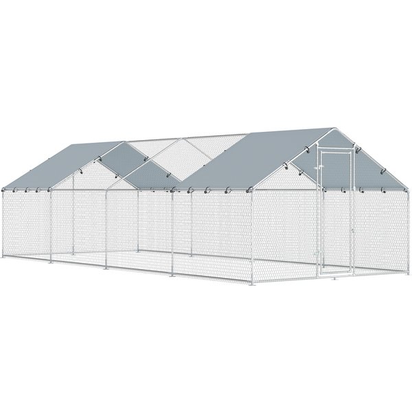 PawHut Großer Außen-Hühnerstall, 6,8x3x1,9 m, verzinkter Stahl, Tür mit Doppelverschluss, Oxford-Plane, UV- und wasserdicht, zugängliches Design, für 20–30 Hühner, Silber Aosom