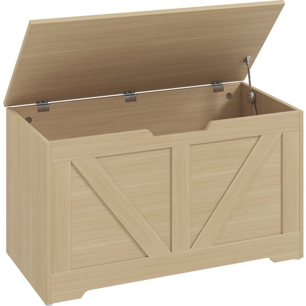HOMCOM Aufbewahrungstruhe mit klappbarem Deckel und Sicherheitscharnieren, rustikaler Stil, Flurmöbel, Schlafzimmer, Wohnzimmer, 80 x 40 x 45 cm, bois naturel Aosom