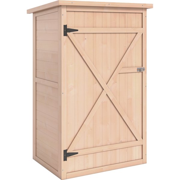 Outsunny Wooden Garden Storage Shed Fir Wood Tool Cabinet Organiser with Shelves 75L x 56W x115Hcm Natural Outdoor w/ 2 Latched Doors 115x75cm | Aosom Ireland