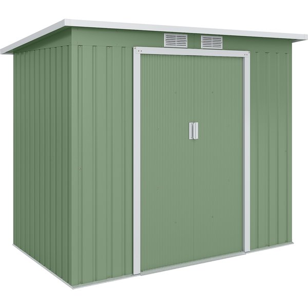 Outsunny 7 x 4ft Lean to Garden Metal Storage Shed w/ Foundation Double Door Ventilation Window Sloped Roof Outdoor Equipment Tool Storage, Green | Aosom Ireland