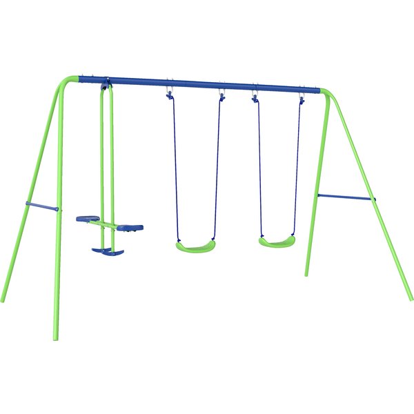 Outsunny Metal Garden Swing Set Height Adjustable Children Outdoor Backyard Play Set for Toddlers Over 3 Years Old, Green | Aosom Ireland