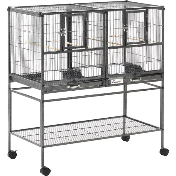 PawHut Wide Large Metal Bird Cage, Grey | Aosom Ireland