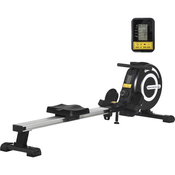 HOMCOM Indoor Body Health & Fitness Adjustable Magnetic Rowing Machine Rower with LCD Digital Monitor & Wheels for Home, Office, Gym | Aosom Ireland