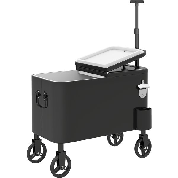 Outsunny Kühlwagen 56 L mit Rollen, Getränkewagen mit höhenverstellbarem Griff, Flaschenöffner, Kronkorkensammler, Ablauf und Griff, Kühltisch für Garten, Terrasse, Party, BBQ, 75x35x120 cm, Schwarz Aosom