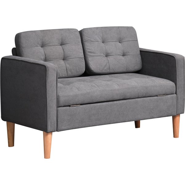HOMCOM 2 Sitzer Sofa, Couch mit Stauraum, Holzbeine, Gepolsterter Polstersofa mit Samtoptik für Wohnzimmer, Schlafzimmer, 117x62x78 cm, Grau Aosom