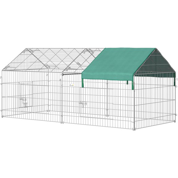 PawHut Small Animal Fence Pet Cage Galvanized Metal Frame 4 Ground Stakes Included 220 x 103 x 103 cm Silver & Green | Aosom Ireland