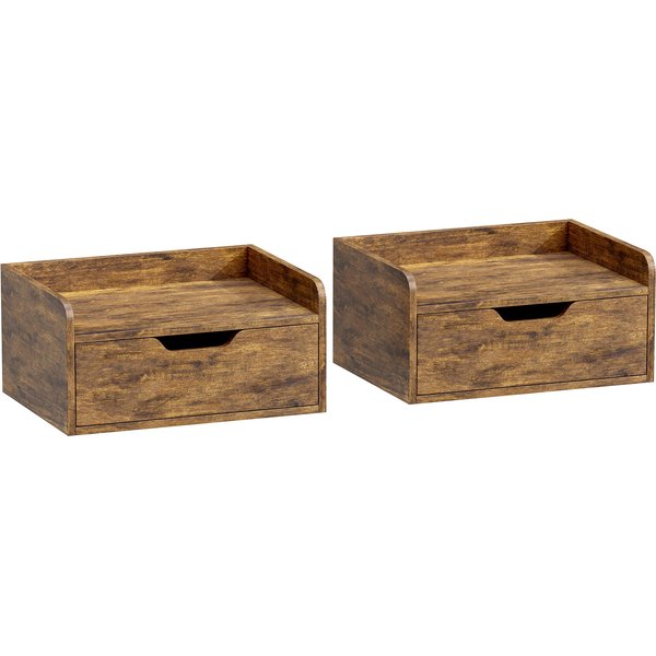 HOMCOM Floating Nightstands Set of 2, Wall Mounted Bedside Table with Drawer for Bedroom, Rustic Brown | Aosom Ireland