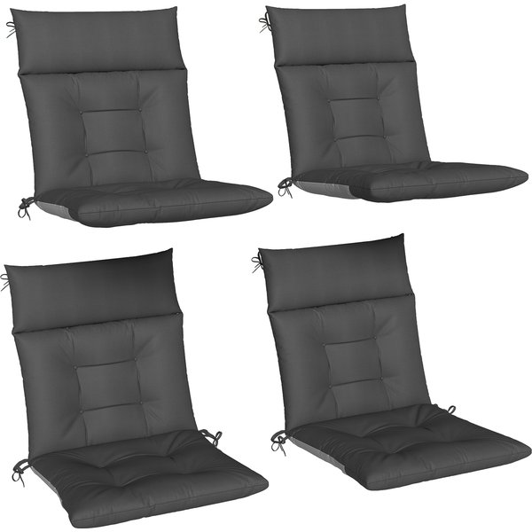 Outsunny Set of 4 Waterproof and Non-Slip Garden Chair Cushions with Backrest Straps 112x53 cm Dark Gray | Aosom Ireland