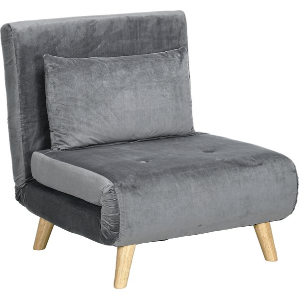 HOMCOM Schlafsessel Klappsessel mit Bettfunktion & Kissen, Gästebett mit Verstellbarer Rückenlehne, Samtoptik, bis 125 kg, Grau Aosom