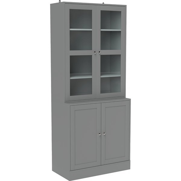 HOMCOM Display bookcase, 6-tier storage unit with 4 doors including 2 tempered glass, adjustable shelves, white | Aosom Ireland