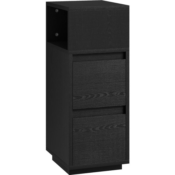HOMCOM Slim Bedside Table, Narrow Bedside Cabinet with Open Shelf and 2 Drawers for Bedroom, Living Room, Black