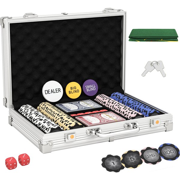 SPORTNOW Pokerkoffer abschließbar Pokerset mit Koffer 200 Chips Karten 5 Würfel Dealer Button Kartendecks Zubehör, Komplett Set Pokerspiel Kartenspiele Aluminiumkoffer für Texas Hold'em, Blackjack Aosom