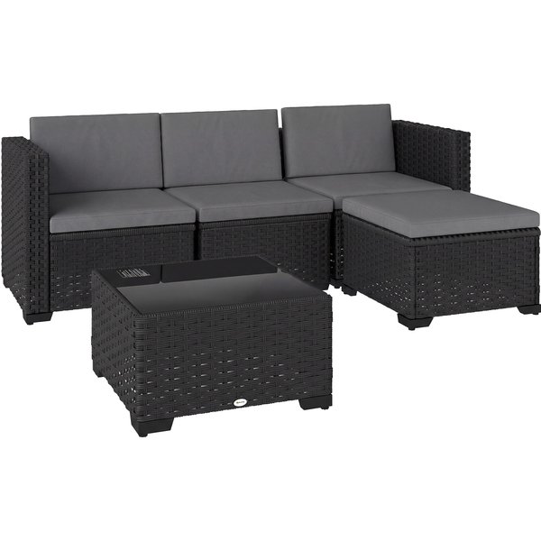 Outsunny Ensemble Modulaire De Jardin En Rotin 5 PièCes Avec Coussins, Canapé D'angle Gris-image