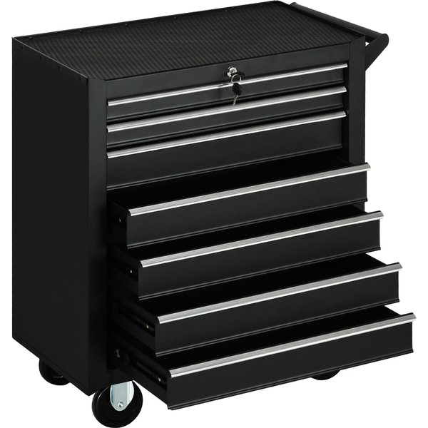 DURHAND Roller Tool Cabinet Storage Chest Box 7 Drawers Roll Wheels Garage Workshop Matte Black | Aosom Ireland