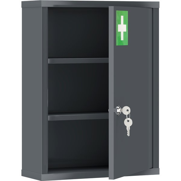 kleankin Wall-mount medicine cabinet with lock, 3-tier steel wall cabinet, 40 x 15 x 53,5 cm, coal gray | Aosom Ireland