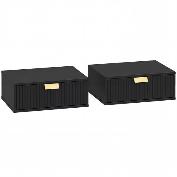 HOMCOM Modern Floating Nightstands Set of 2, Wall Mounted Bedside Tables with Wave Drawer Black | Aosom Ireland