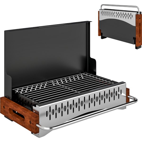Outsunny Faltbarer Holzkohlegrill, Tragbarer Grill, 50,5x34x33 cm, mit herausnehmbarer Kohleschale, für Camping, Picknick, Gartenparty, Schwarz Aosom