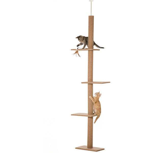 Pawhut Arbre à Chat Poteau à Griffer Hauteur RéGlable Dim. 43L X 27I X 228-260H Cm 4 Niveaux D'activitéS Marron-image
