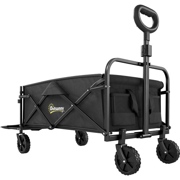 Outsunny Faltbarer Gartenwagen 72L mit 4 Rädern, Campingwagen aus Oxford-Gewebe mit Tragetasche und verstellbarem Griff für Picknick, Strand und Angeln, Schwarz Aosom