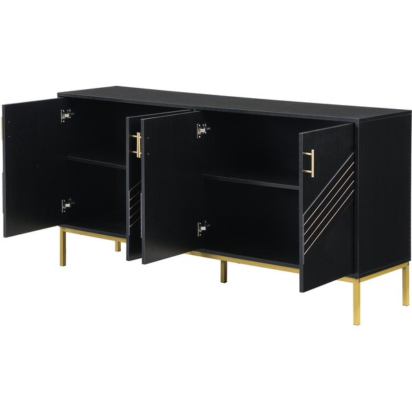Buffet Avec 4 Portes, éTagèRes RéGlables En Hauteur, Pour Salon, Salle à Manger & Couloir, 160X40X80,5 Cm, Noir-image