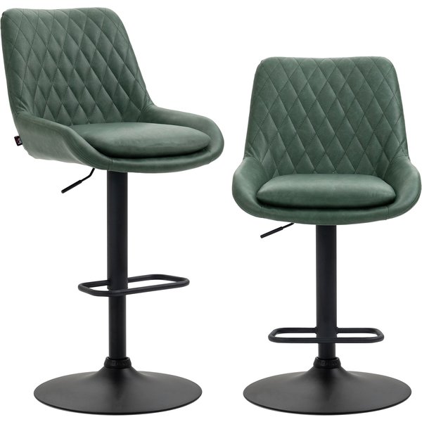 HOMCOM Bar Stools Set of 2, Diamond Tufted Leather Swivel Breakfast Bar Chairs, Height Adjustable Green | Aosom Ireland