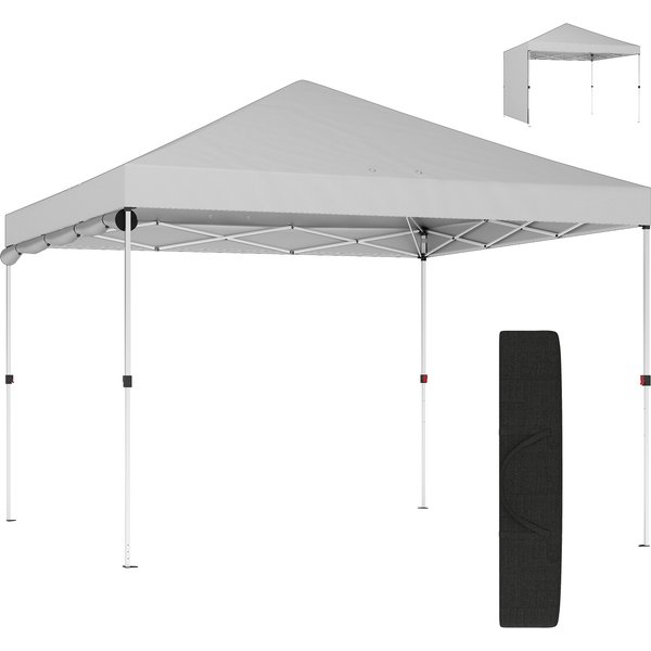 Outsunny Tente Pliante Pop-Up 3X3 M Avec Paroi LatéRale UPF50+ Hauteur RéGlable PousséE Centrale Sac De Transport Blanc-image