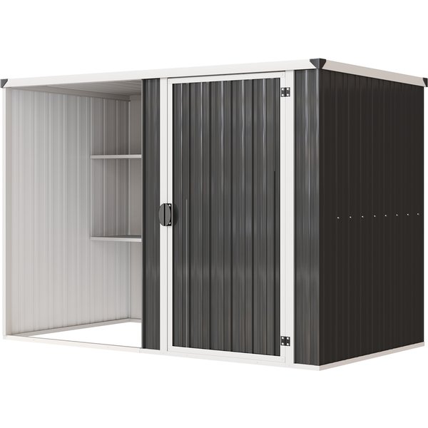 Outsunny Abri De Jardin En Acier Galvanisé, Porte Verrouillable, 231 X 125 X 162 Cm, Gris-image