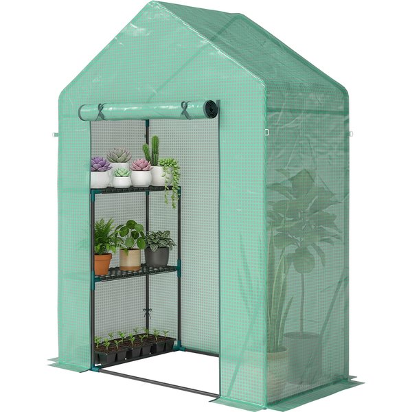 Outsunny Serre De Jardin 143 X 73 X 195 Cm Avec ÉTagèRe à 2 Niveaux, Vert-image