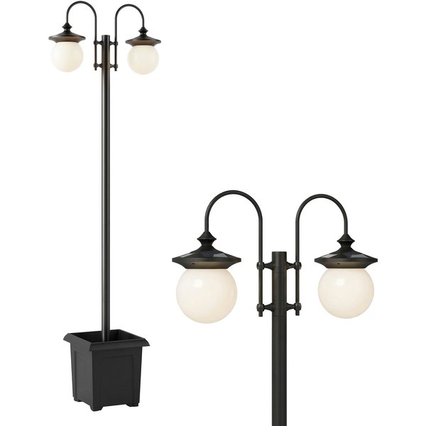 Outsunny Lampadaire Solaire ExtéRieur De Jardin Avec JardinièRe 2 TêTes ÉTanche IP44 Allumage/ArrêT Automatique Hauteur RéGlable-image