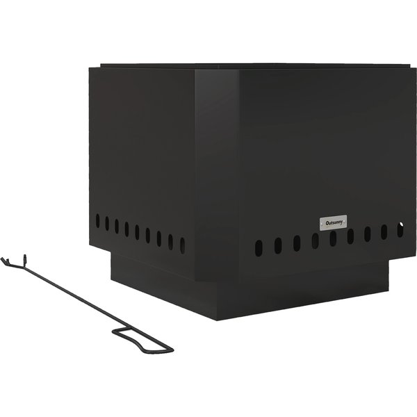Outsunny Smokeless Fire Pit, 48 cm Portable Wood Burning Firepit, Square Metal Bonfire Stove with Poker, Black | Aosom Ireland