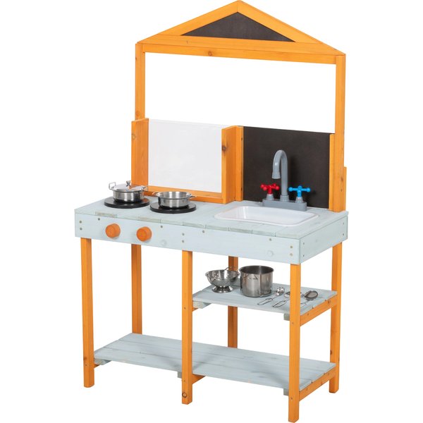 Aiyaplay Cuisine à Boue Pour Enfants Cuisine De Jeu ExtéRieure En Bois Avec Plaques De Cuisson ÉVier Amovible ÉTagèRes Pour Enfants De 3-8 Ans, Bleu Clair-image