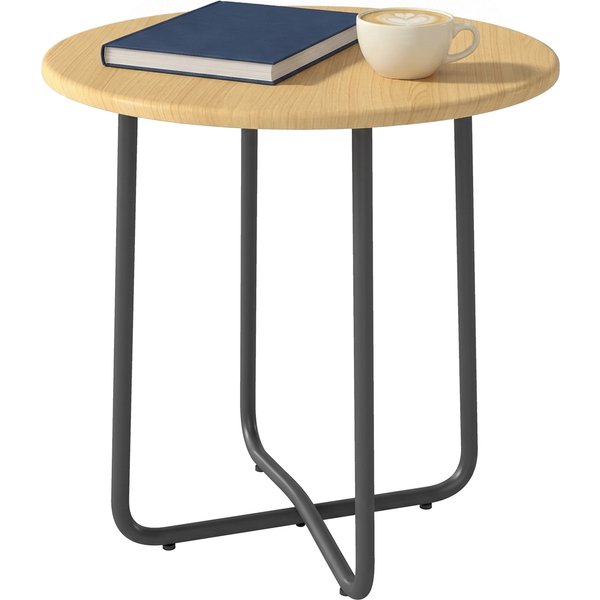 Outsunny Table De Jardin Ø48 Cm, Table De Balcon RéSistante Aux IntempéRies En MéTal, Table Ronde Pour Jardin Terrasse Balcon Bois Naturel-image