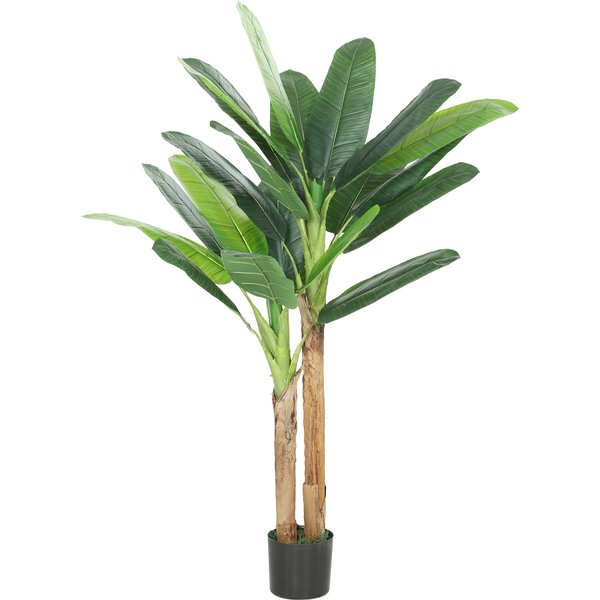 Homcom Arbre Bananier Artificiel 150 Cm Plante Artificielle DéCorative Avec Pot Et 2 Troncs Pour Maison Bureau Salon Vert-image