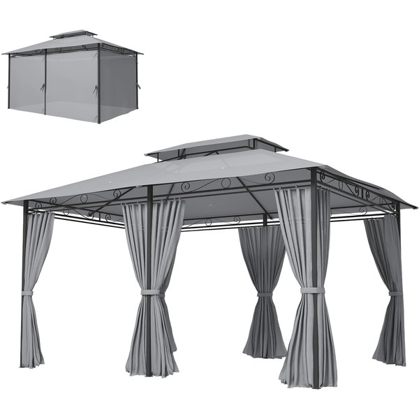 Outsunny Pavillon De Jardin, Pavillon D'extéRieur Avec Rideaux, Toit Ventilé, Gris Foncé-image
