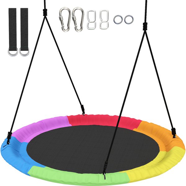 Aiyaplay BalançOire-Nid RéGlable BalançOire Suspendue Ø 120 Cm Jusqu'à 300 Kg Pour Enfants De 3-8 Ans, 120 X 120 X 180 Cm Multicolore-image